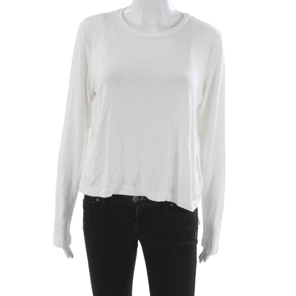 Velvet by Graham & Spencer Women Basic T-Shirt White Long Sleeve Modal Size L